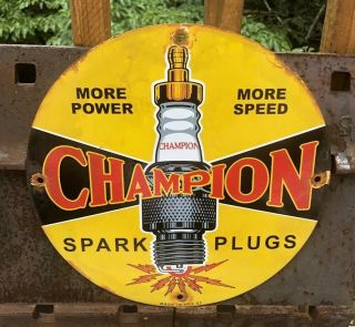 Vintage 1957 Spark Plug Champion Porcelain Sign Gas Oil Rack Plate Nos