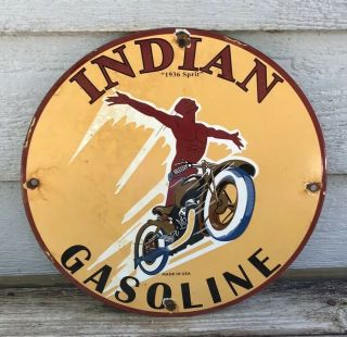 Vintage Indian Motorcycles Porcelain Dealership Sign,  Pump Plate,  Motor Oil 1939