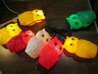Vintage Retro NOMA Owl Party Lites String 7 Camping Rv Patio Blow Mold Lights 2