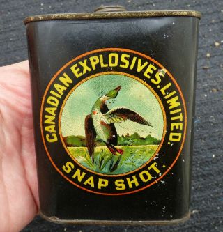 Rare Snap Shot Canadian Explosives Ltd Black Gun Powder Tin Can