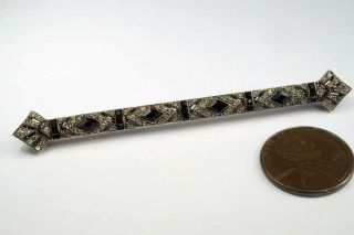 Art Deco German Silver Paste & Onyx 3 " Bar Brooch By Knoll & Pregizer C1930