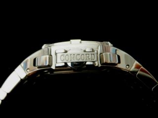 Concord Saratoga Stainless Auto Men ' s Chronograph Watch w/Box RARE BLUE DIAL 5