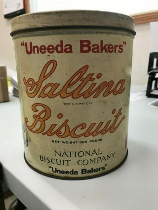 Vintage “uneeda Bakers” Saltina Biscuit 1lb Tin,  Vintage