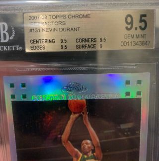 2007 - 08 Kevin Durant Topps Chrome Refractor Rookie BGS 9.  5 Rare 363/1499 3