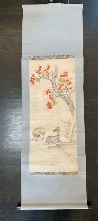 Vintage Korean Scroll With Deer In Forest (5)
