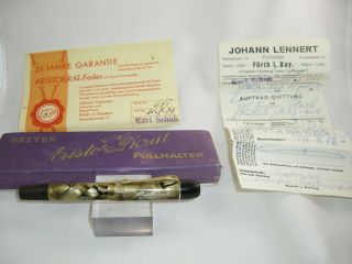 Vintage Aristokrat N3 Gold&black Pearl Fountain Pen In Box&paper 1939 