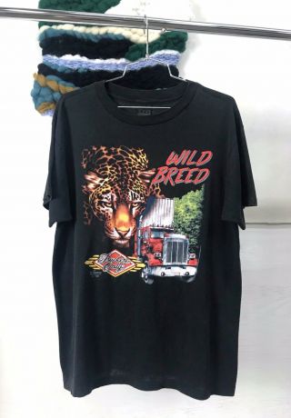 Vintage 3d Emblem Leopard ‘wild Breed’ Truckers Only Black T Shirt L Harley
