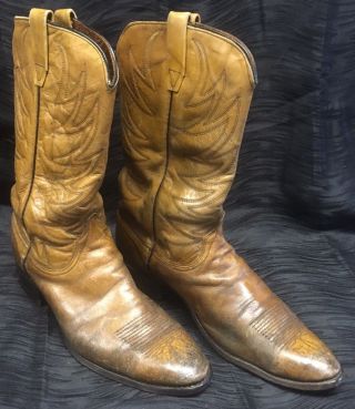 Vintage Tan Brown Wrangler Cowboy Boots Mens 11.  5 B Western Leather