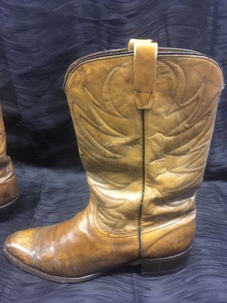 Vintage Tan Brown Wrangler Cowboy Boots Mens 11.  5 B Western Leather 5