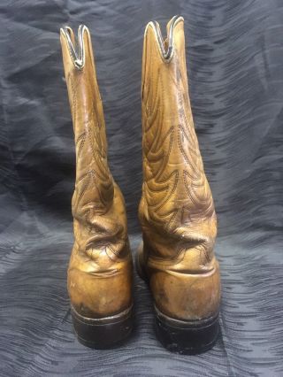 Vintage Tan Brown Wrangler Cowboy Boots Mens 11.  5 B Western Leather 6