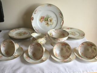 Vintage Rs Prussia German Poland Porcelain 16 Piece Flowers Tea Service