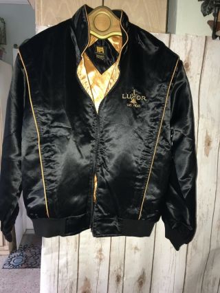 Vintage Luxor Hotel Las Vegas Satin Jacket Size Medium Black And Gold Bomber Euc