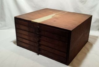 Vintage Wooden Printers KWIKPIK Type Cabinet Case 6 Drawers Brass Steel Letters 2