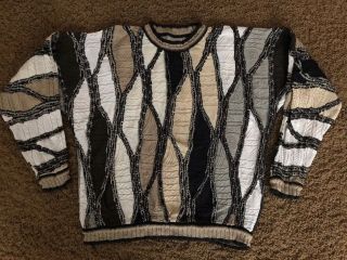 Vintage Coogi Sweater M Australia Vaporwave Tan Gray Black White Earth Tones