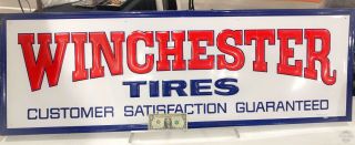 Old Vintage Large Metal Sign Winchester Tires Gas Station Service Store Display