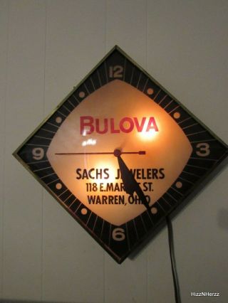 Vintage Mcm Bulova Jewelers Advertising Clock,  Diamond Shaped Dealers
