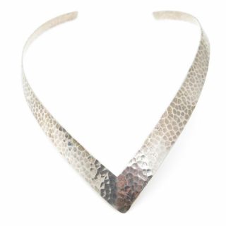 Vintage 925 Sterling Silver Hammered Textured Wide Collar Necklace