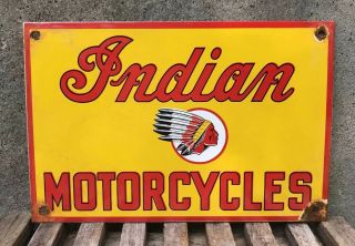 Vintage Indian Motorcycles Porcelain Enamel Advertising Dealership Sign