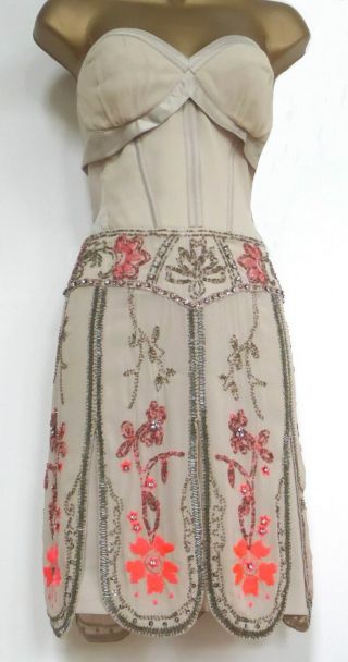 Karen Millen ✩ Vintage Silk Embellished Corset Gatsby Flapper Dress ✩ Uk 10 Bnwt