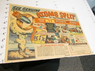 Newspaper Ad 1947 Kix Cereal Box Atomic Bomb Mushroom Cloud Premium Ring