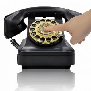 Retro Black Phone Rotary Dial Vintage Telephone Old Fashioned Desk Office Gifts