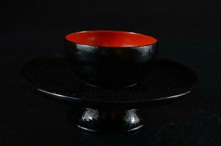 S66: Japanese Wooden Lacquer Ware Tenmoku Teabowl Stand/tray Powdered Green