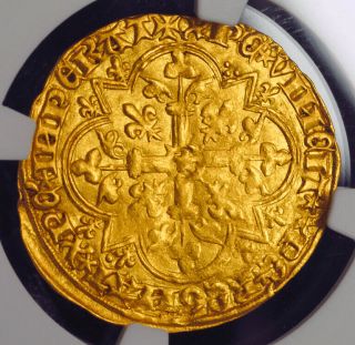 1380,  Royal France,  Charles VI.  Rare Gold Agnel (Lamb of God) Coin.  NGC AU - 58 2