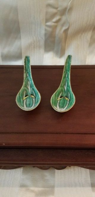 2 - Spoons - Emerald Green - " Cabbage Pattern " Late 19th Century Qing Dynasty