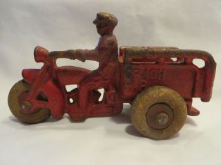 ANTIQUE CAST IRON HUBLEY 3 WHEEL INDIAN MOTORCYCLE CRASH CAR 4