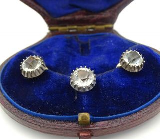 Antique 9ct Gold & Cut Diamante Gents Studs In Leather Case,  3 Further Vintage