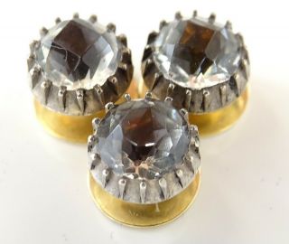 ANTIQUE 9CT GOLD & CUT DIAMANTE GENTS STUDS IN LEATHER CASE,  3 FURTHER VINTAGE 2