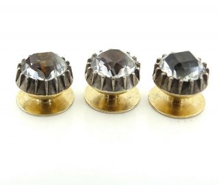 ANTIQUE 9CT GOLD & CUT DIAMANTE GENTS STUDS IN LEATHER CASE,  3 FURTHER VINTAGE 3