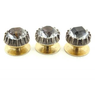 ANTIQUE 9CT GOLD & CUT DIAMANTE GENTS STUDS IN LEATHER CASE,  3 FURTHER VINTAGE 5