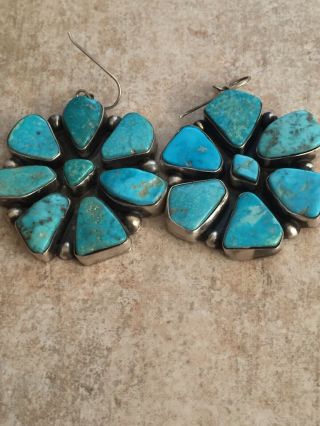 Ella Peter Vintage Navajo Sterling Silver & Kingman Turquoise Cluster Earrings