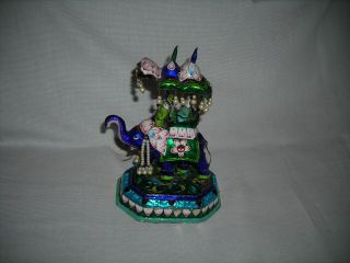 Vintage Chinese Cloisonne Enamel Elephant Figurine With Pearl Howdah & Mahout