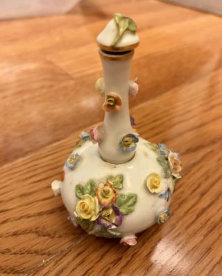 Antique Meissen Porcelain Miniature Bottle Encrusted With Flowers - Vintage