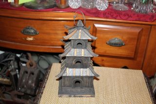 Hand Made Chinese Wood Pagoda Temple Birdhouse Sculpture 3 Tier All Wood Detail