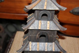 Hand Made Chinese Wood Pagoda Temple Birdhouse Sculpture 3 Tier All Wood Detail 3