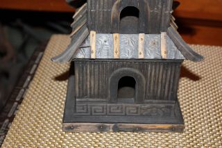 Hand Made Chinese Wood Pagoda Temple Birdhouse Sculpture 3 Tier All Wood Detail 4