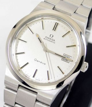 Vintage Omega Geneve Automatic Cal 1012 Date Silver Dial Men 