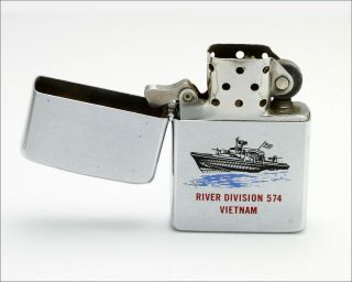 Vintage ® ZIPPO III Collector ' s Lighter - River Division 574 Vietnam - w/ Box 3