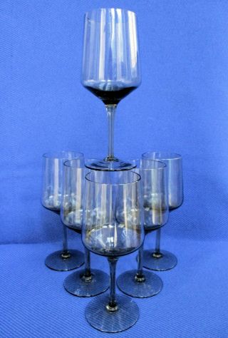 Set 6 Orrefors Rhapsody Wine Claret Smokey Crystal Glasses Vintage Mid Century