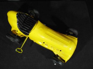 Vintage Yellow Windup Race Car Made in USA 2