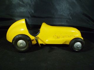 Vintage Yellow Windup Race Car Made in USA 3