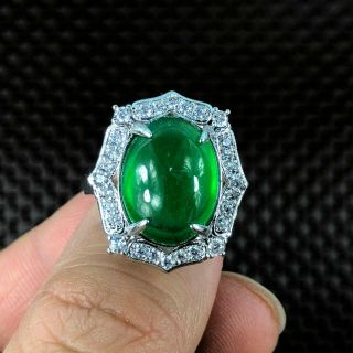 Chinese S925 Silver & Green Jadeite Jade Bead Collectible Handwork No.  8 - 12 Ring