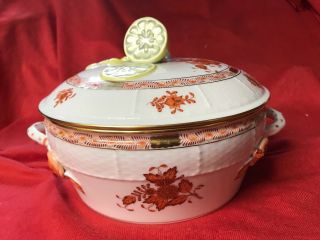 Vintage Herend Hungary Chinese Bouquet Rust Roses 10 " Tureen Lemon Finial