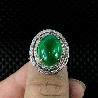 Chinese Green Jadeite Jade Egg Shape Bead Handwork Collectible Rare No.  8 - 12 Ring