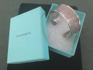 Vintage Tiffany & Co 925 Sterling Silver Mesh Cuff Bangle Bracelet 237 2