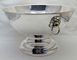 Vintage Silver Plate Large Punch Bowl Cocktail Bowl Drinks Lion Mask Handles