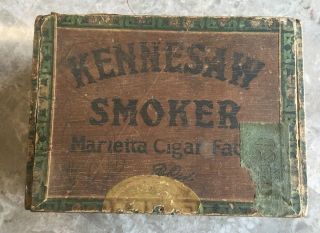 Vintage Kennesaw Smoker Marietta Cigar Factory Wooden Cigar Box Georgia